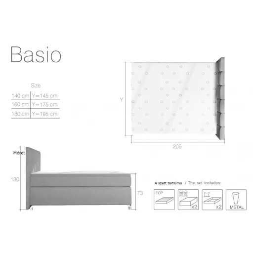 Basio kontinentális ágy led világítással - ágyneműtartóval 140 X 200 - hideghab topperrel