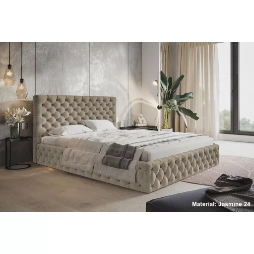 Békéscsaba ágykeret 140 X 200 fekvőfelület, ágyráccsal és ágyneműtartóval, Jasmine24 világosbarna Expressz szállítással