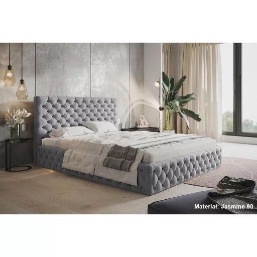 Békéscsaba ágykeret 140 X 200 fekvőfelület, ágyráccsal és ágyneműtartóval, Jasmine90 szürke Expressz szállítással