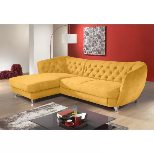 Chesterfield Retro L-alakú ágyazható sarokkanapé - balos - nyitott