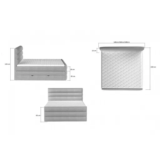 Cade ágyneműtartós boxspring ágy 140 X 200 - hideghab topper