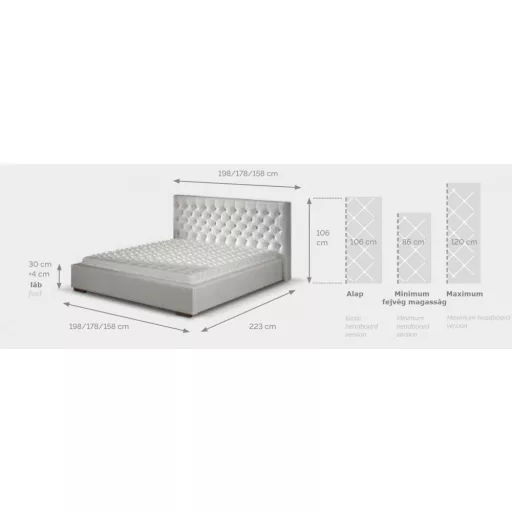 Chester kárpitozott ágy - 86 cm magas fejvéggel - 160 X 200 fekvőfelület