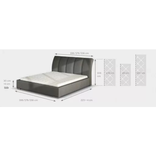 Cliff kárpitozott ágy - 106 cm magas fejvéggel - 160 X 200 fekvőfelület