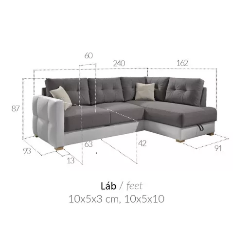 LS Alesion ágyazható sarokgarnitúra - jobbos 240 cm X 160 cm