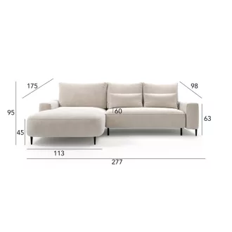   Bizzante sarokkanapé ágyneműtartós és ágyazható - balos 277 cm X 175 cm - Terra13 bézs kiállítási kedvezménnyel