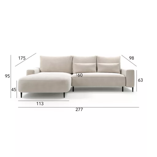 Bizzante sarokkanapé ágyneműtartós és ágyazható - balos 277 cm X 175 cm - Terra13 bézs kiállítási kedvezménnyel