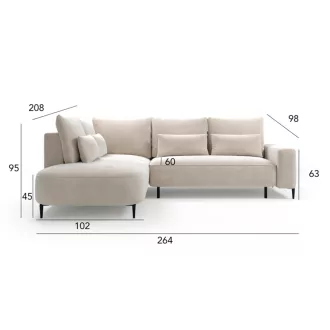   Bizzante sarokkanapé ágyneműtartós és ágyazható - jobbos 264 cm X 208 cm