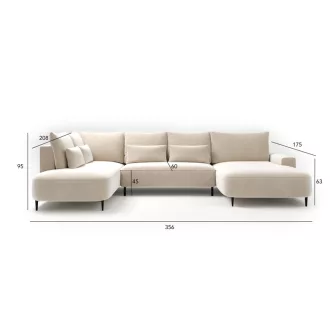   Bizzante U-alakú sarokkanapé ágyneműtartós és ágyazható - aszimmetrikus  - balos 208 X 356 X cm X 184 cm