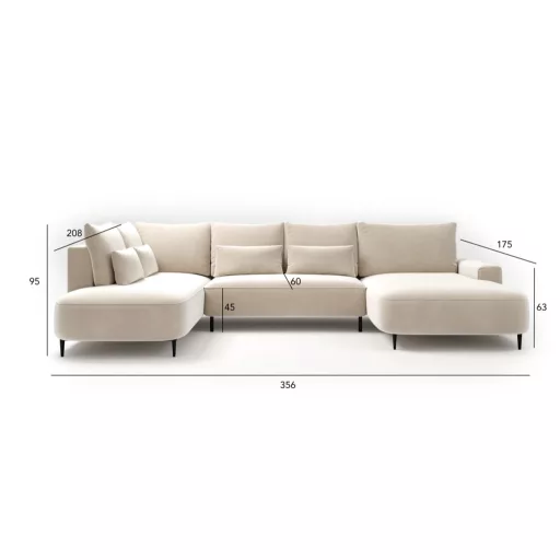 Bizzante U-alakú sarokkanapé ágyneműtartós és ágyazható - aszimmetrikus  - balos 208 X 356 X cm X 184 cm