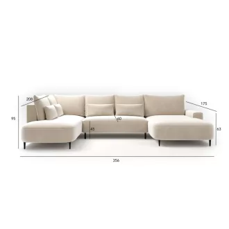   Bizzante U-alakú sarokkanapé ágyneműtartós és ágyazható - szimmetrikus  - 175 X 373 X cm X 175 cm