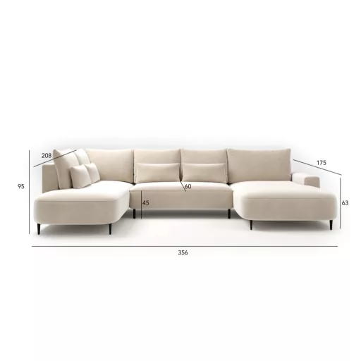 Bizzante U-alakú sarokkanapé ágyneműtartós és ágyazható - szimmetrikus  - 175 X 373 X cm X 175 cm