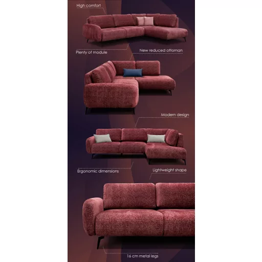 Maxo U-alakú sarokgarnitúra 157 cm X 345 cm X 190 cm - jobbos