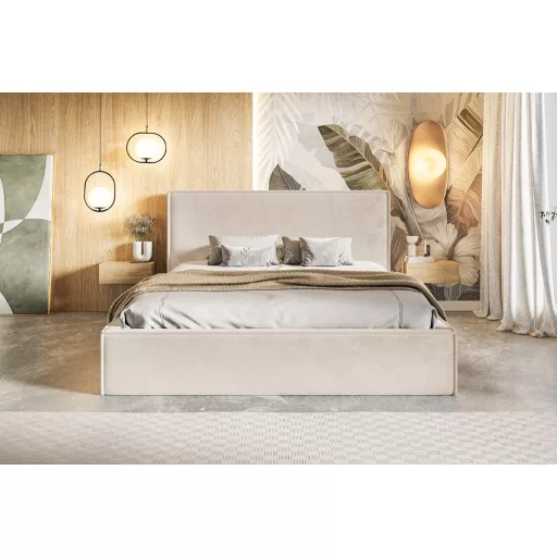 Minimal ágykeret 160 X 200 fekvőfelület, ágyráccsal és ágyneműtartóval, Amor04 bézs Express szállítással