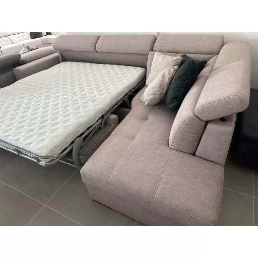 Napoli ágyazható sarokgarnitúra 316 cm X 211 cm - nyitható tárolóval - jobbos - Zoya02 sötétbézs EasyClean szövettel -kiállítási kedvezménnyel