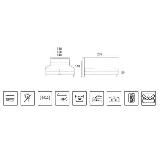 Onix táskarugós boxspring ágy ágyneműtartóval 140 X 200