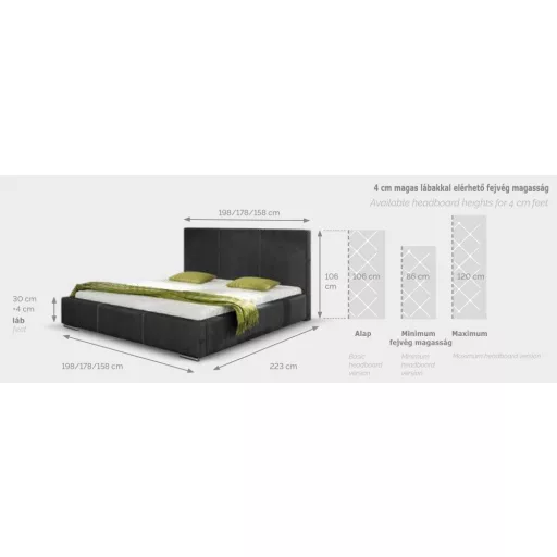 Parma kárpitozott ágy - 106 cm magas fejvéggel - 160 X 200 fekvőfelület