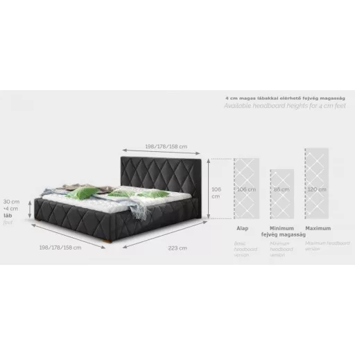 Trivio kárpitozott ágy - 106 cm magas fejvéggel - 160 X 200 fekvőfelület